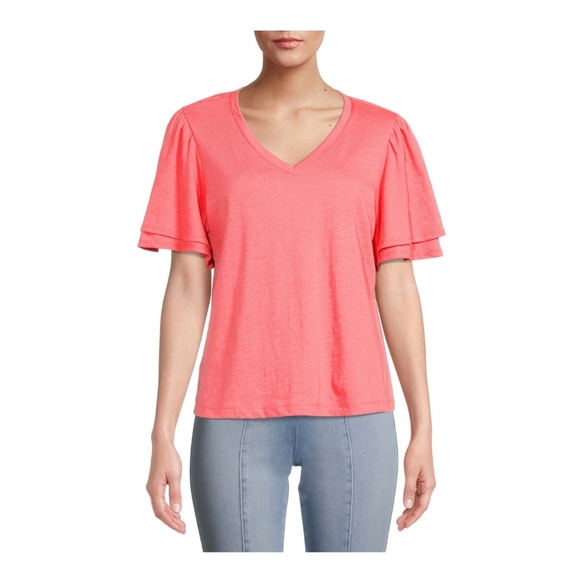 Time and Tru NWT Women's Relaxed Fit V-Neck Flutter Sleeve Top 775 - Picture 3 of 5